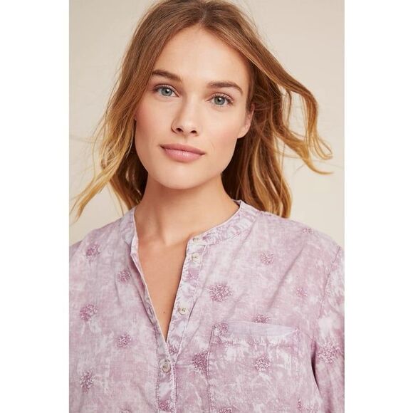Anthropologie Pilcro The Whitney Embroidered Trapeze Buttondown in Lilac Size M - Picture 3 of 10